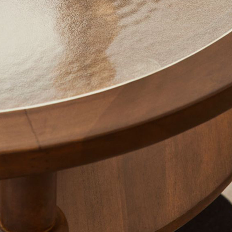 Modern Glass Top Coffee Table Solid Wood Brown Table with Storage