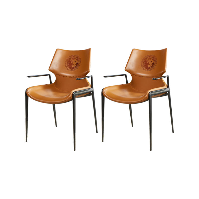 Faux Leather Dining Chairs Industrial Style Patio Dining Chair with Black Legs