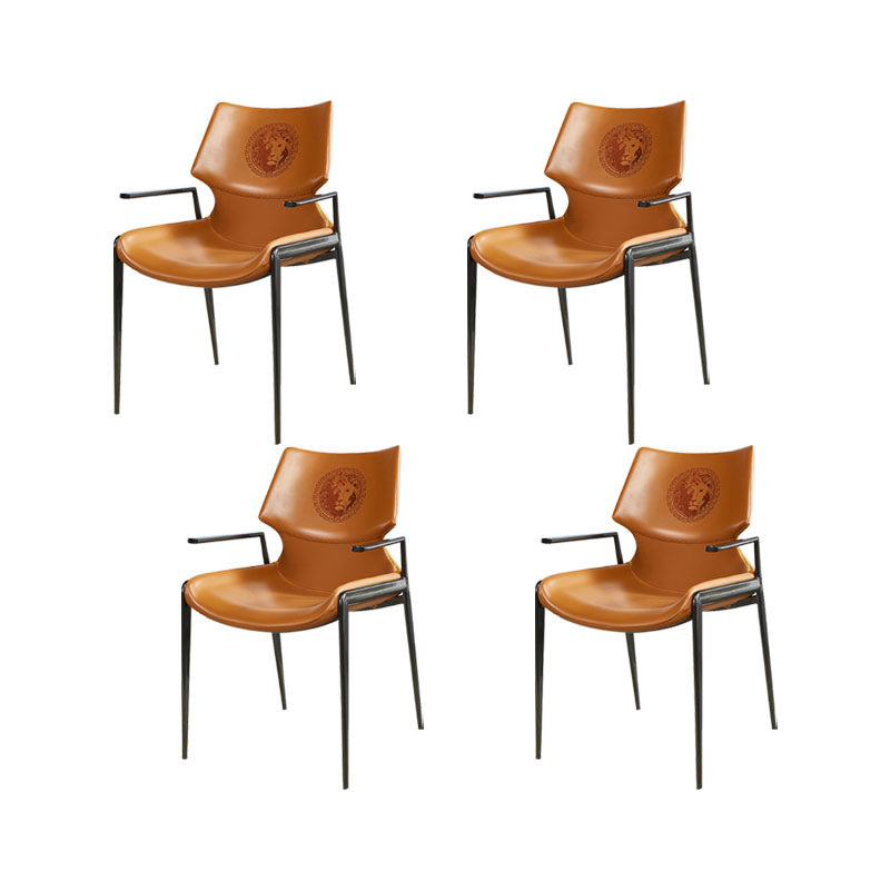 Faux Leather Dining Chairs Industrial Style Patio Dining Chair with Black Legs