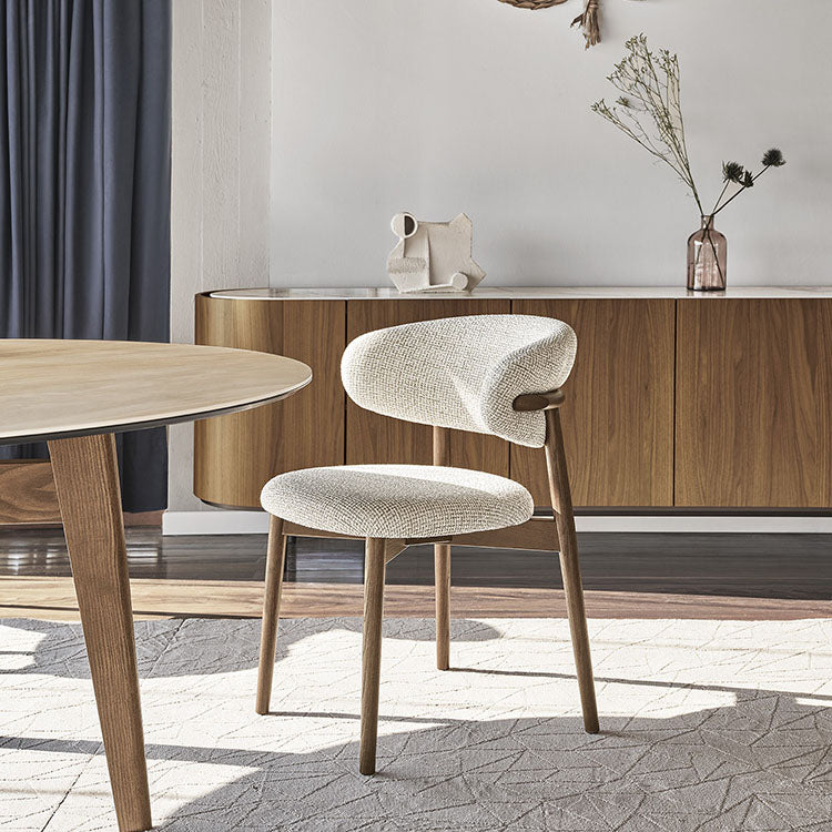 Upholstered Arm Chair Modern Style Open Back Dining Chair with Wood Legs