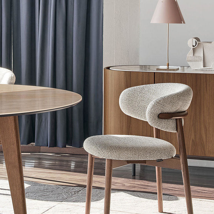 Upholstered Arm Chair Modern Style Open Back Dining Chair with Wood Legs