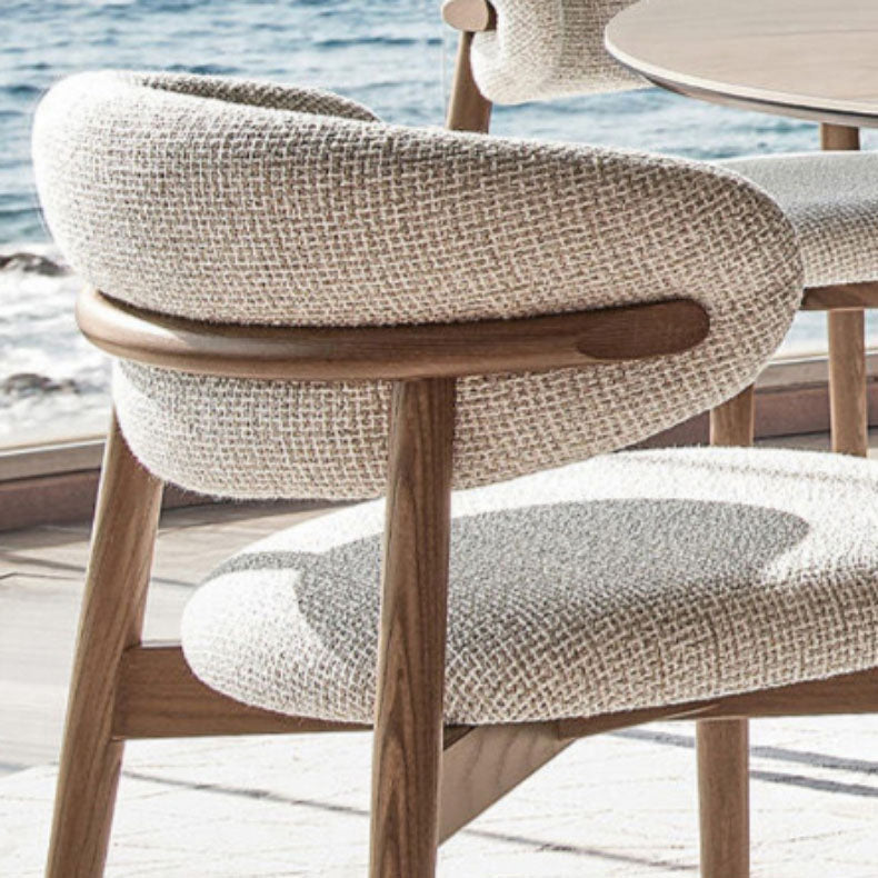 Upholstered Arm Chair Modern Style Open Back Dining Chair with Wood Legs