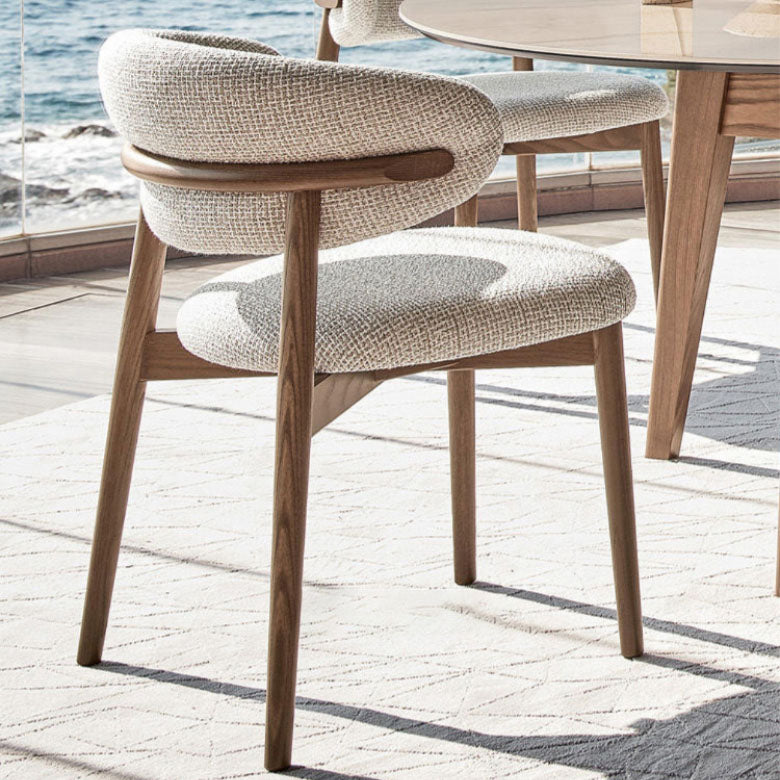 Upholstered Arm Chair Modern Style Open Back Dining Chair with Wood Legs