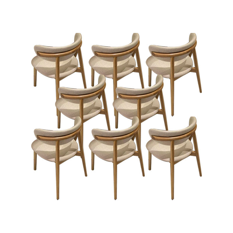 Upholstered Arm Chair Modern Style Open Back Dining Chair with Wood Legs