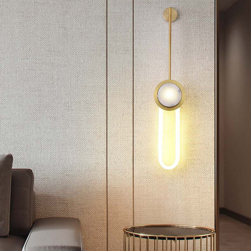Gold LED Wall Sconce 1 - Light Brass and Stone Modern Wall Armed Sconce
