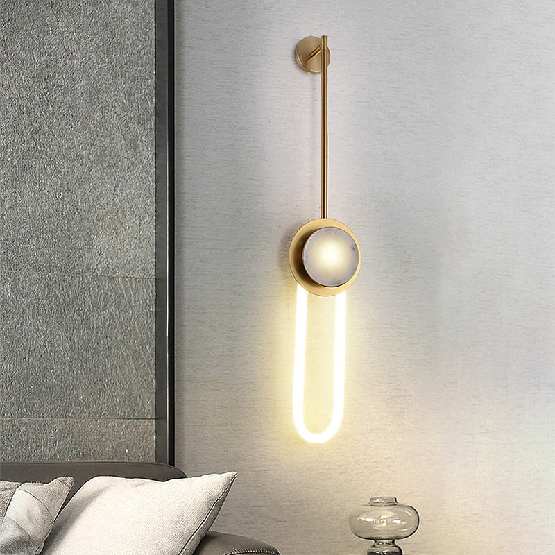 Gold LED Wall Sconce 1 - Light Brass and Stone Modern Wall Armed Sconce