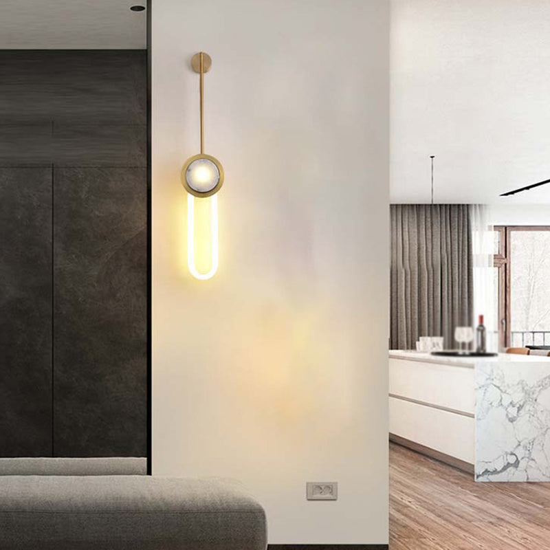 Gold LED Wall Sconce 1 - Light Brass and Stone Modern Wall Armed Sconce