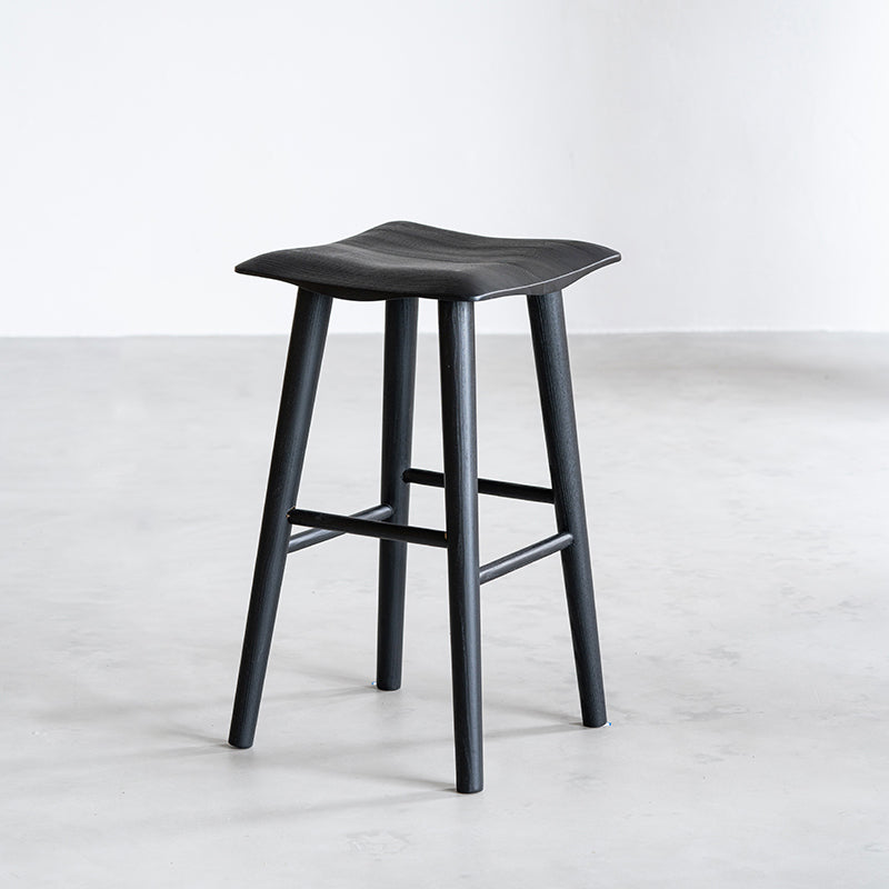 Solid Wood Bar Stools Black Backless Dining Stools with Footrest