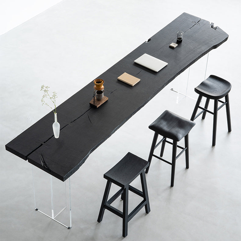 Solid Wood Bar Stools Black Backless Dining Stools with Footrest