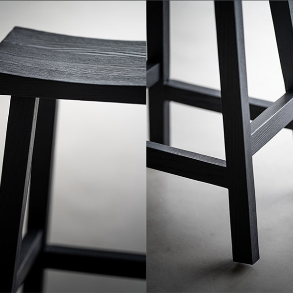 Solid Wood Bar Stools Black Backless Dining Stools with Footrest