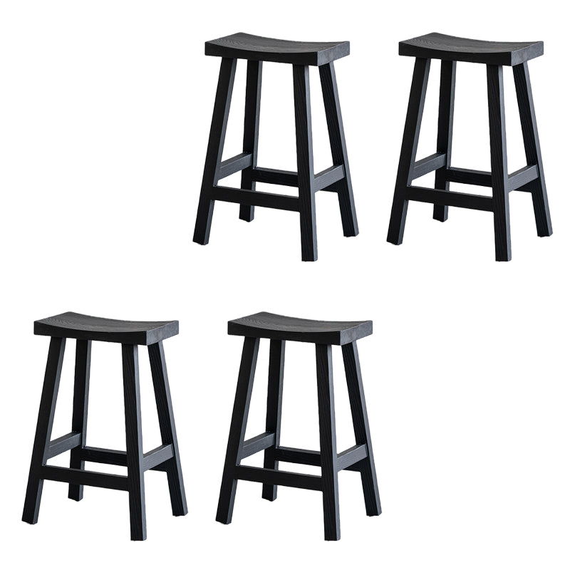 Solid Wood Bar Stools Black Backless Dining Stools with Footrest