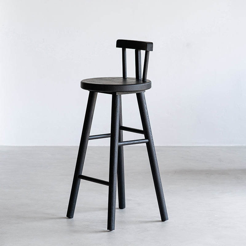 Solid Wood Bar Stools Black Backless Dining Stools with Footrest