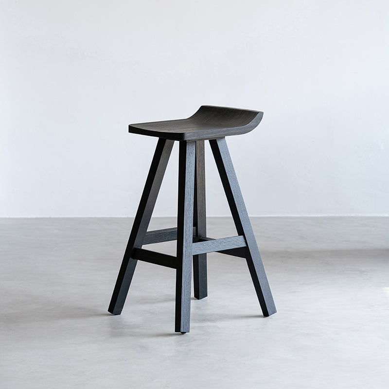 Solid Wood Bar Stools Black Backless Dining Stools with Footrest