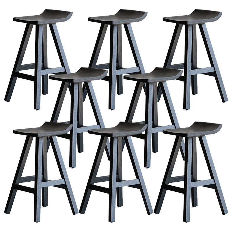 Solid Wood Bar Stools Black Backless Dining Stools with Footrest