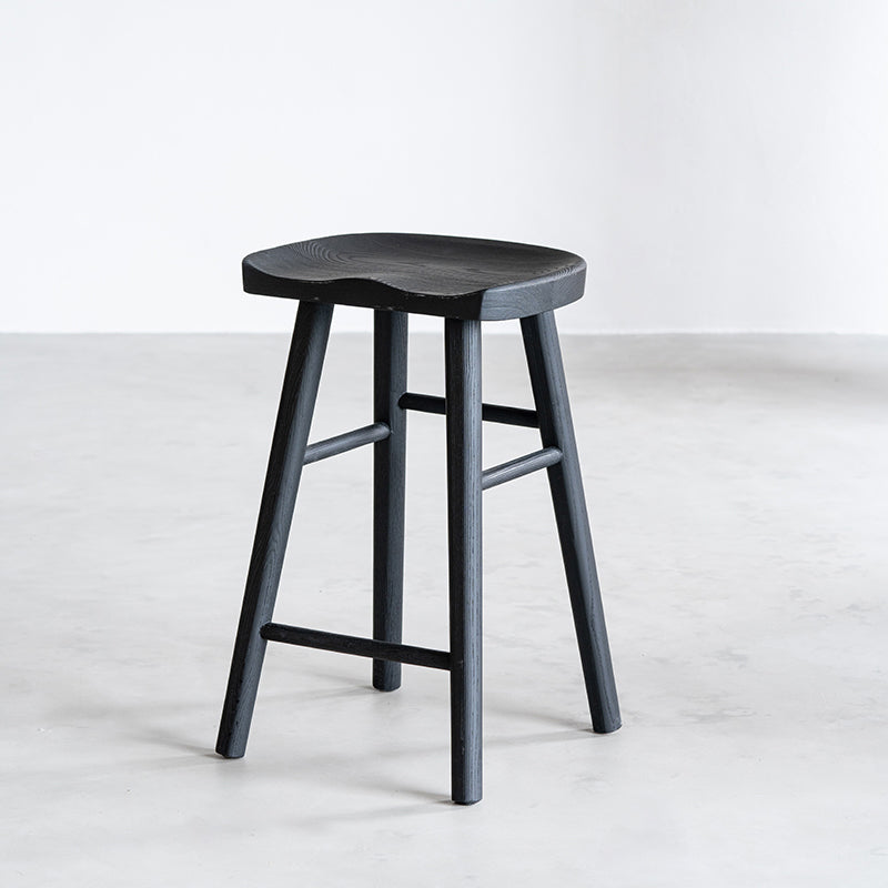 Solid Wood Bar Stools Black Backless Dining Stools with Footrest