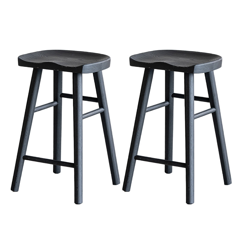 Solid Wood Bar Stools Black Backless Dining Stools with Footrest