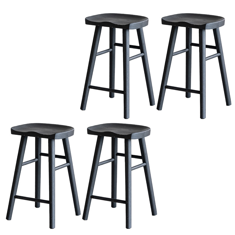 Solid Wood Bar Stools Black Backless Dining Stools with Footrest