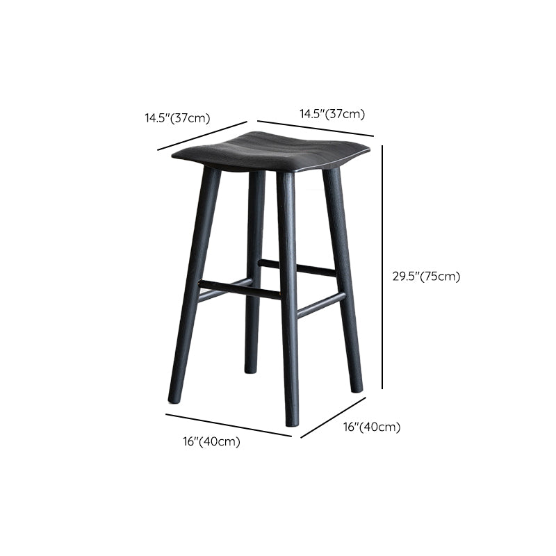 Solid Wood Bar Stools Black Backless Dining Stools with Footrest