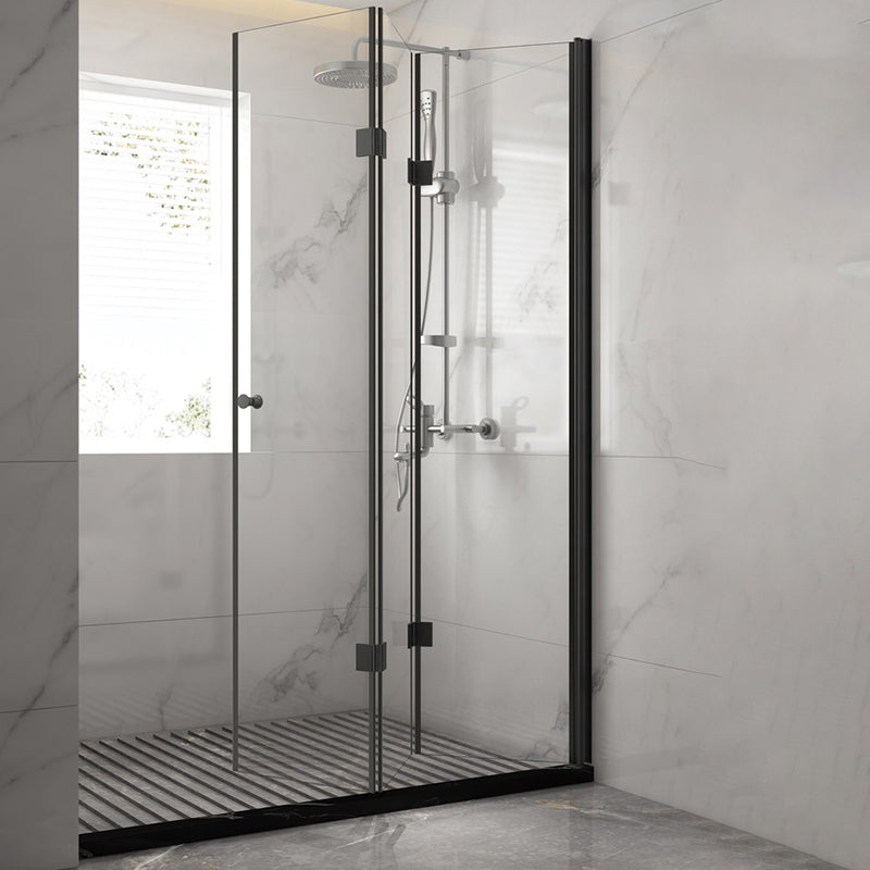Black Folding Tempered Glass Shower Enclosure Transparent Shower Kit