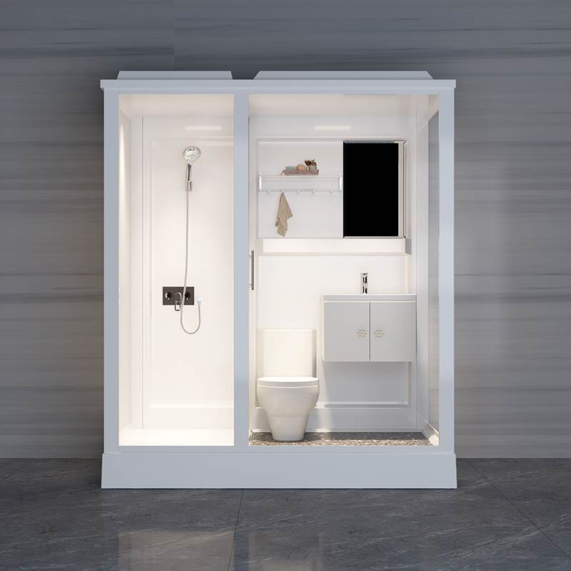 White Shower Stall Framed Single Sliding Rectangle Shower Kit