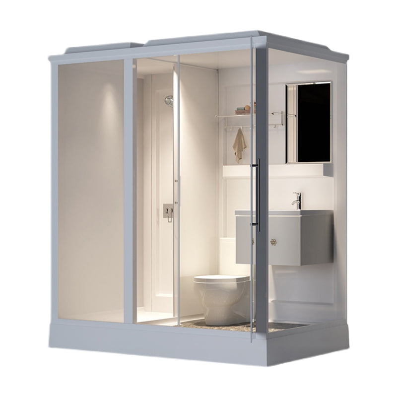 White Shower Stall Framed Single Sliding Rectangle Shower Kit