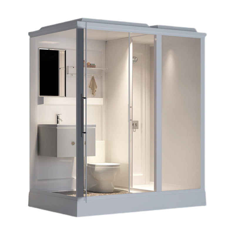 White Shower Stall Framed Single Sliding Rectangle Shower Kit