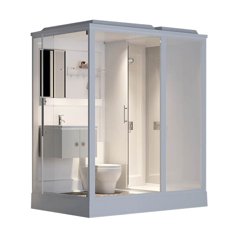 White Shower Stall Framed Single Sliding Rectangle Shower Kit