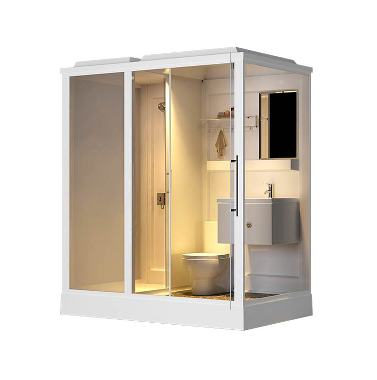 White Shower Stall Framed Single Sliding Rectangle Shower Kit