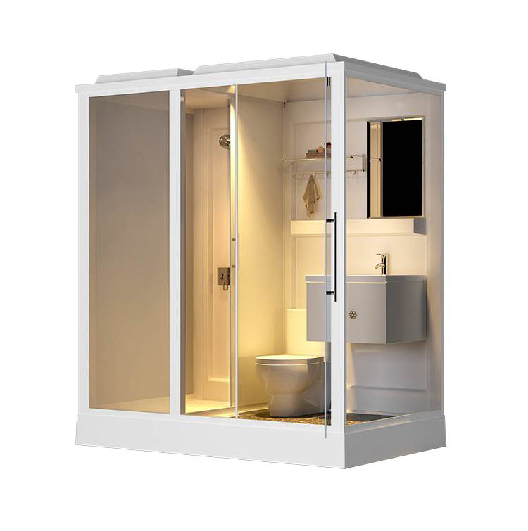 White Shower Stall Framed Single Sliding Rectangle Shower Kit