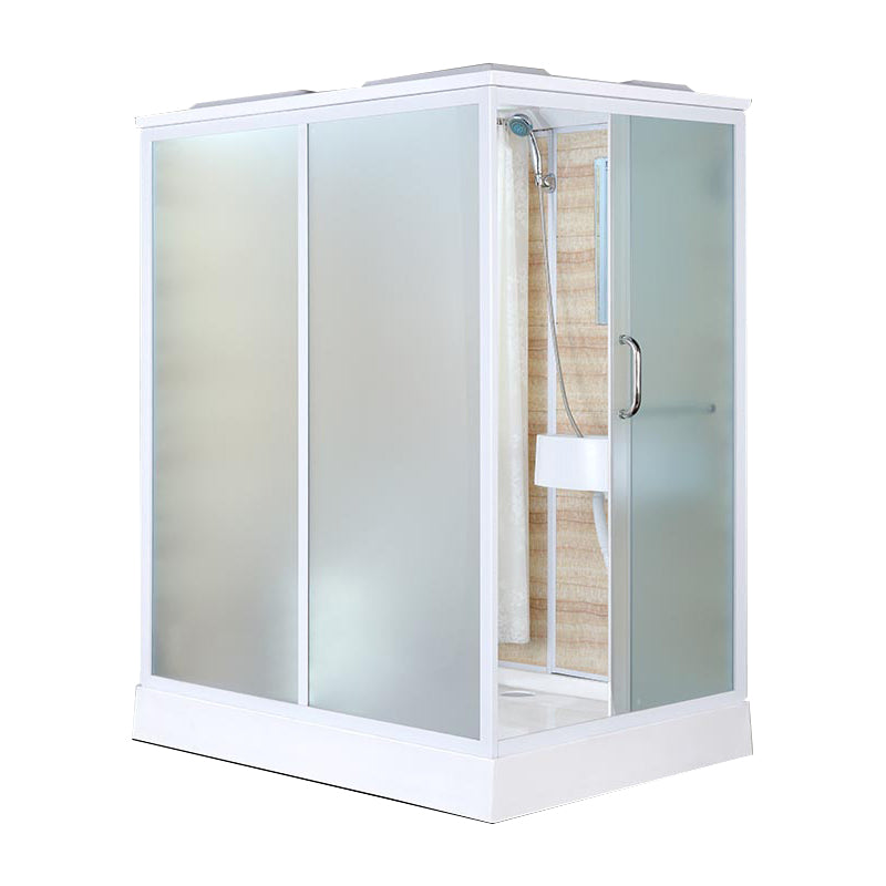 White Shower Stall Framed Single Sliding Rectangle Shower Kit