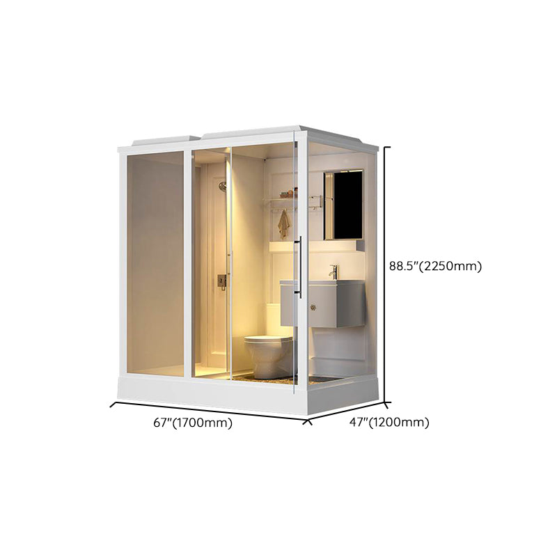 White Shower Stall Framed Single Sliding Rectangle Shower Kit