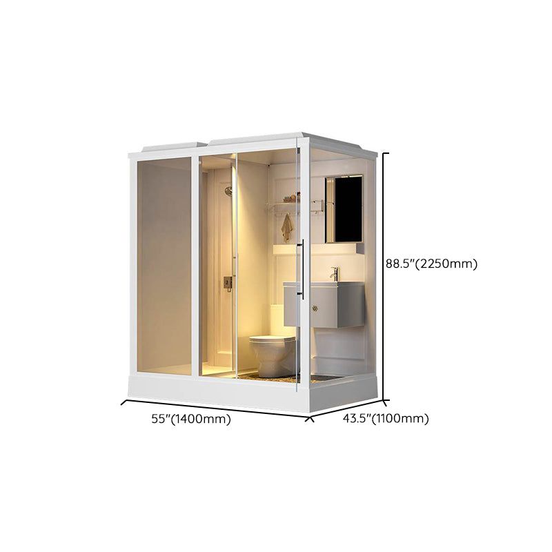 White Shower Stall Framed Single Sliding Rectangle Shower Kit