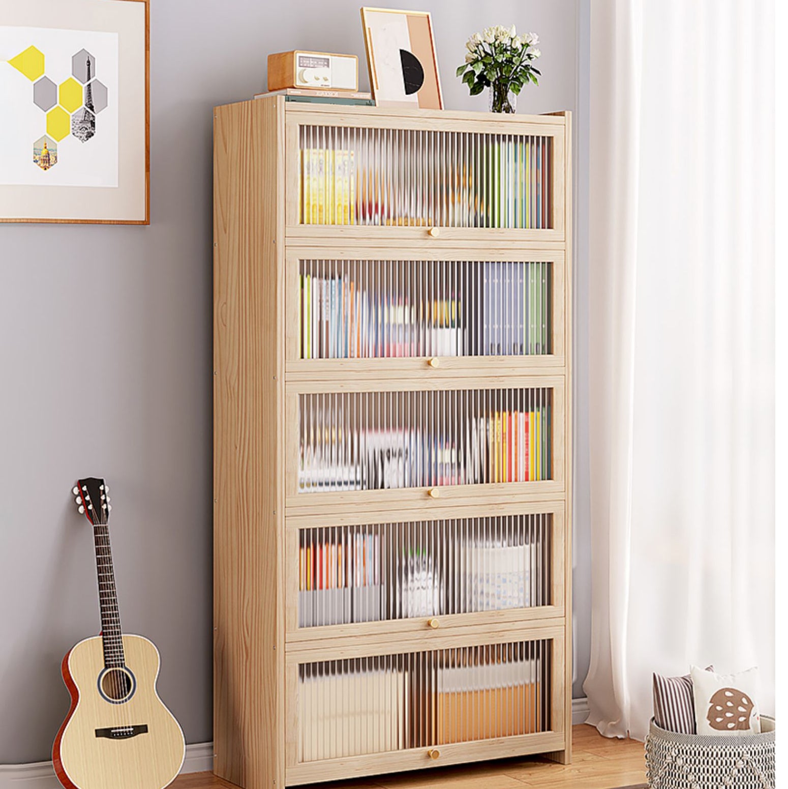 Natural Contemporary Cabinet, Solid Wood Accent Cabinet with Doors