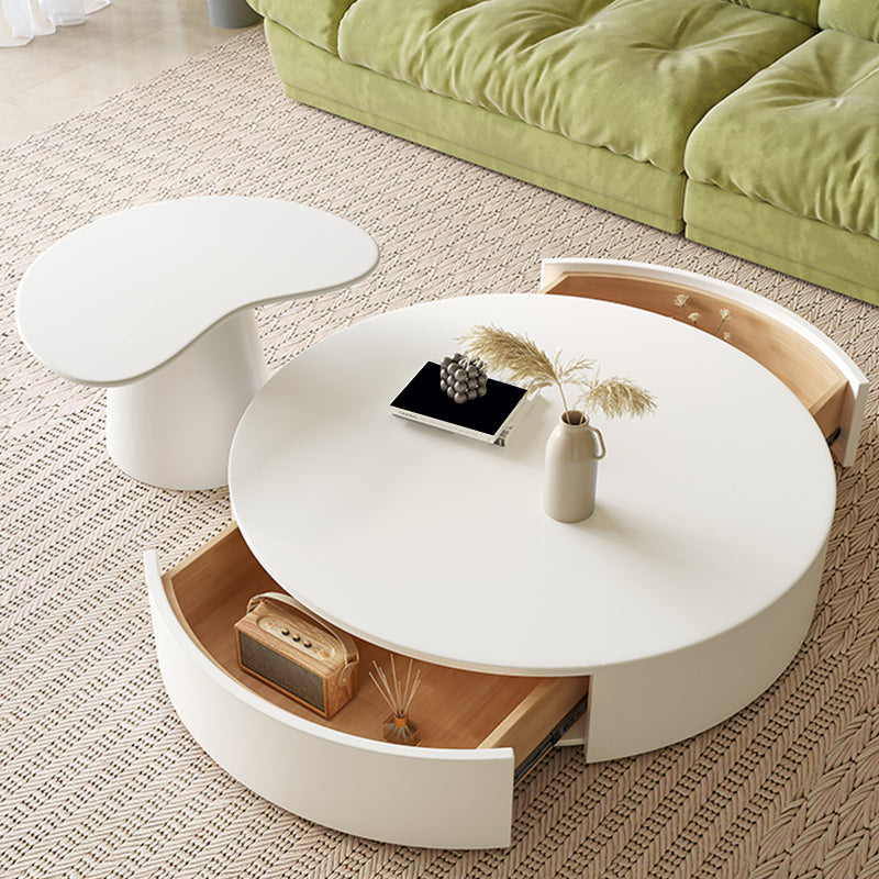 White Coffee Table Wooden 2 Piece Nesting Tables with Storage Drawer