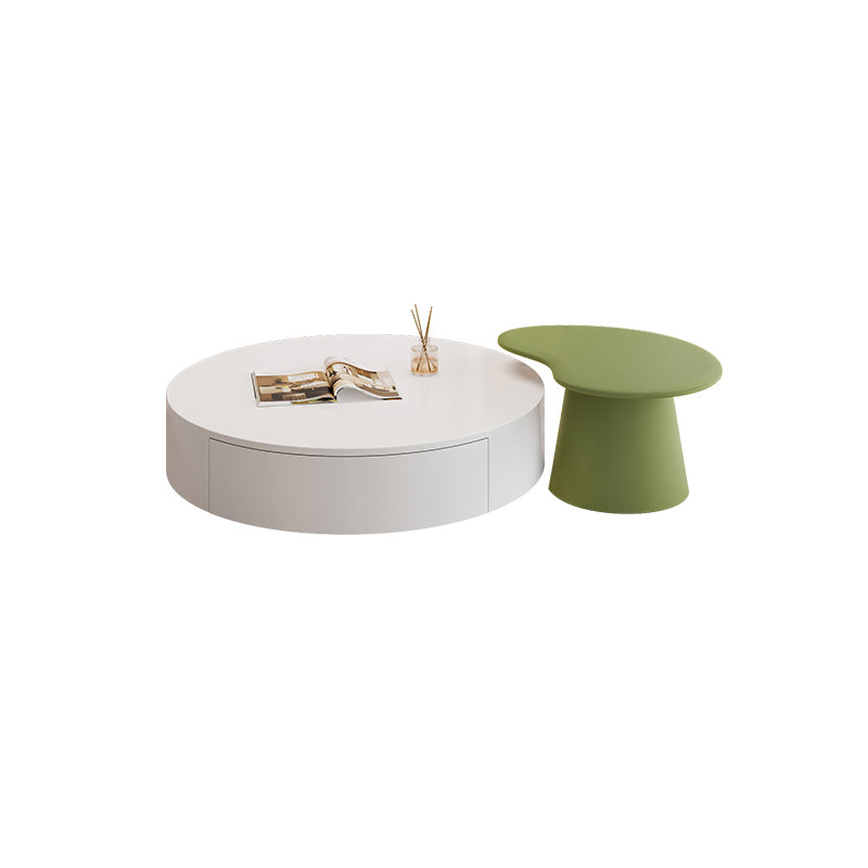 White Coffee Table Wooden 2 Piece Nesting Tables with Storage Drawer