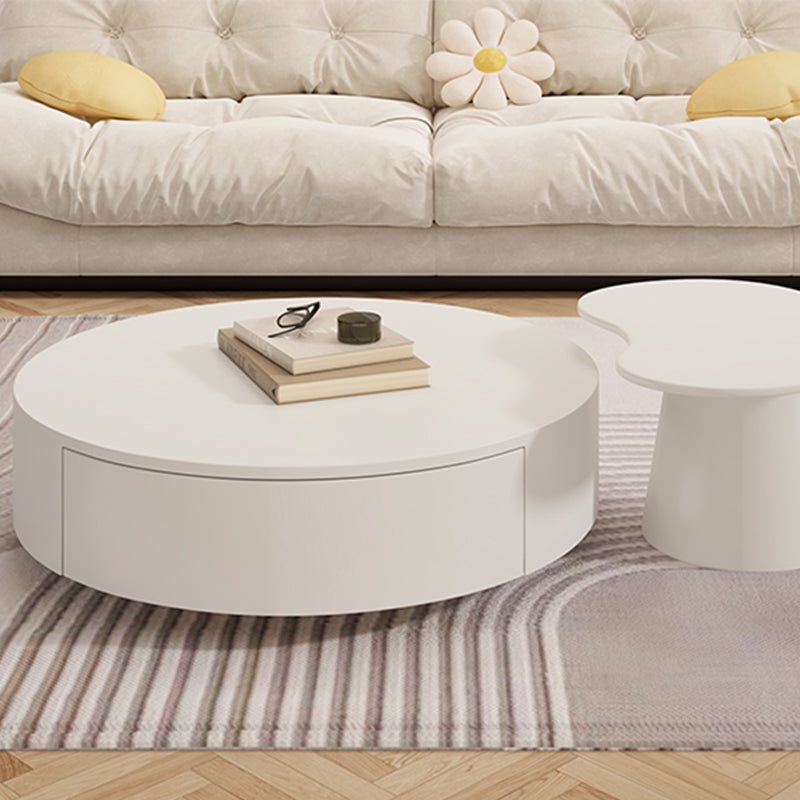 White Coffee Table Wooden 2 Piece Nesting Tables with Storage Drawer
