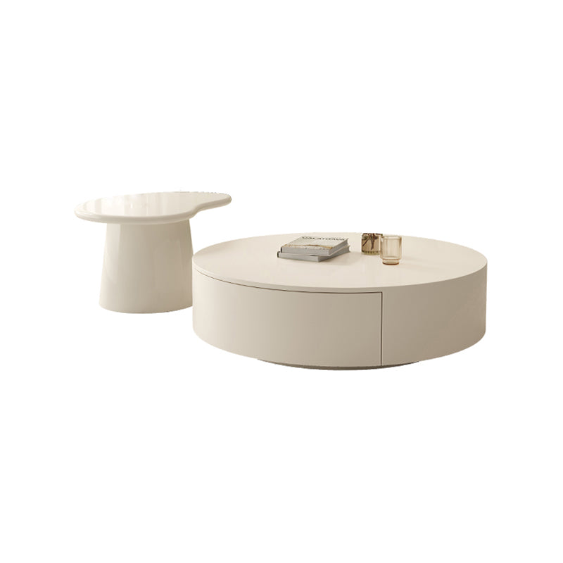 White Coffee Table Wooden 2 Piece Nesting Tables with Storage Drawer
