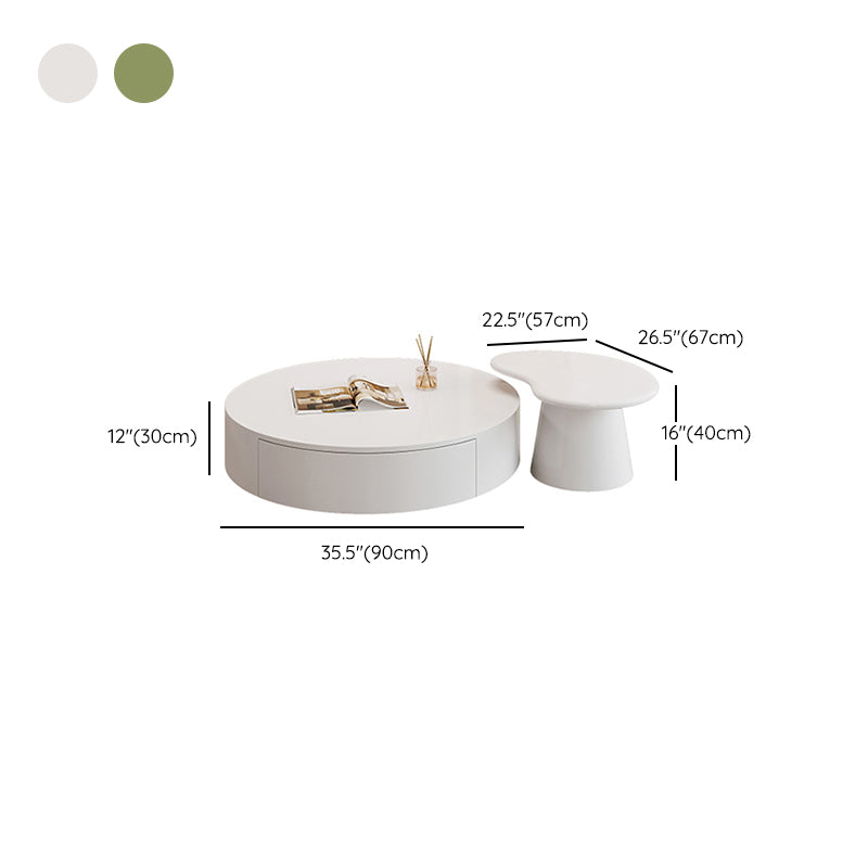 White Coffee Table Wooden 2 Piece Nesting Tables with Storage Drawer