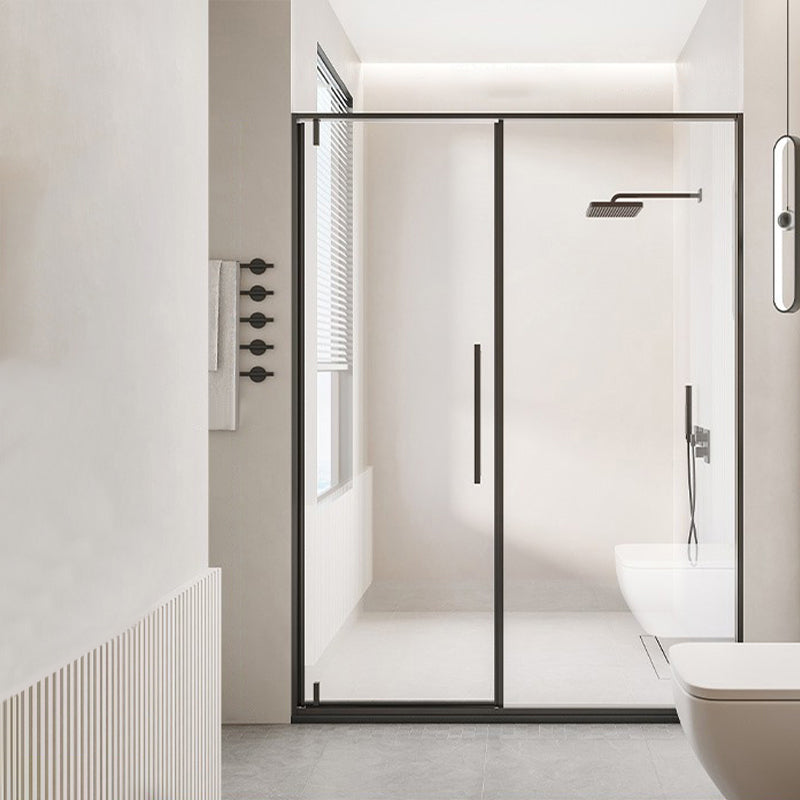 Black Full Frame One-line Pivot Door, Tempered Glass Shower Door