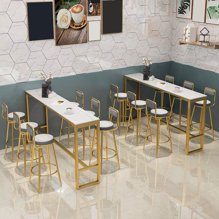 Grey Upholstered Dining Stool Low Back Bar Stool with Gold Metal Base