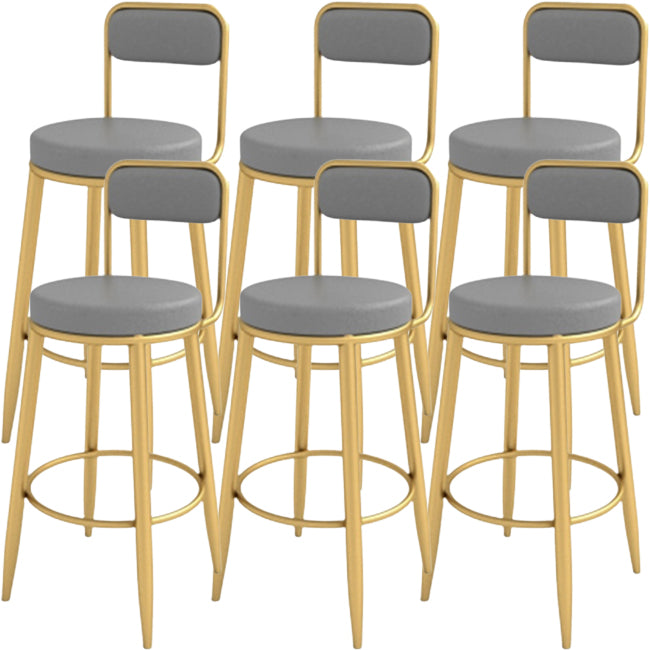 Grey Upholstered Dining Stool Low Back Bar Stool with Gold Metal Base