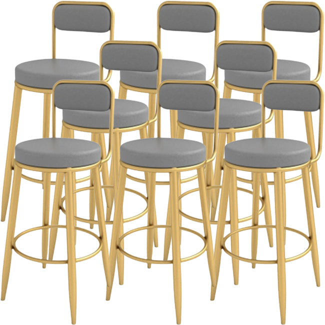 Grey Upholstered Dining Stool Low Back Bar Stool with Gold Metal Base