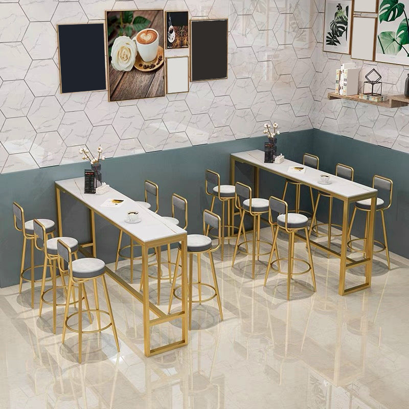 Grey Upholstered Dining Stool Low Back Bar Stool with Gold Metal Base