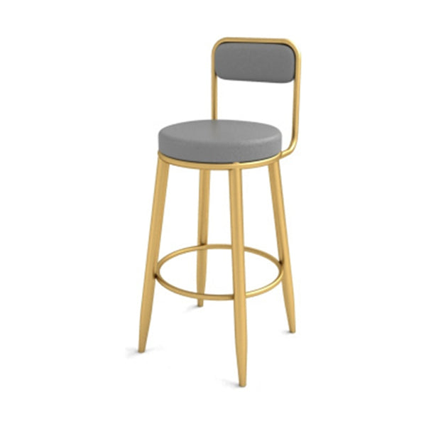 Grey Upholstered Dining Stool Low Back Bar Stool with Gold Metal Base