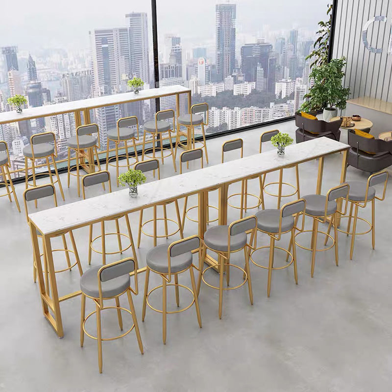 Grey Upholstered Dining Stool Low Back Bar Stool with Gold Metal Base