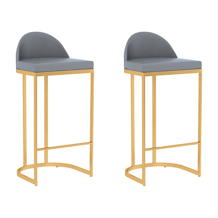 Grey Faux Leather Dining Stool Low Back Bar Stool with Metal Base