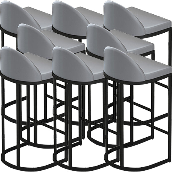 Grey Faux Leather Dining Stool Low Back Bar Stool with Metal Base