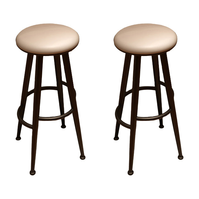 Round Faux Leather Dining Stool Backless Bar Stool with Metal Base