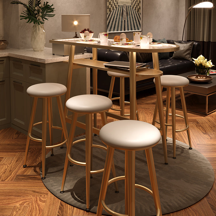 Round Faux Leather Dining Stool Backless Bar Stool with Metal Base