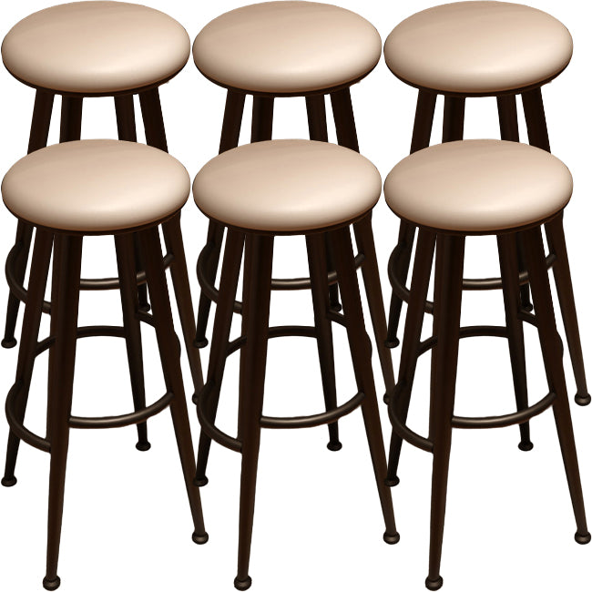 Round Faux Leather Dining Stool Backless Bar Stool with Metal Base